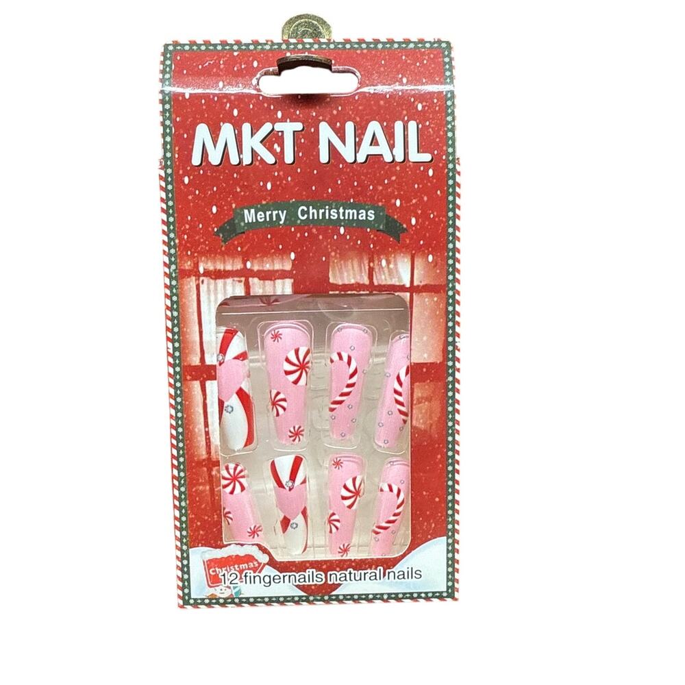 Press On Nail Kit Pink/ Red Candy Cane